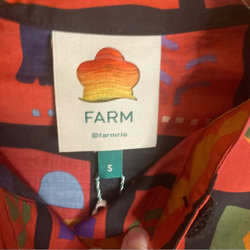 NEW FARM Rio Colorful Tropical Icons Blouse Puff Sleeves Cotton Bird Size S or M